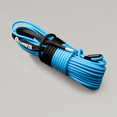Armortech 35m x 10mm synthetic blue rope for winches, showcased perfectly on a grey backdrop.
